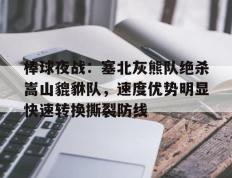 关于棒球夜战：塞北灰熊队绝杀嵩山貔貅队，速度优势明显快速转换撕裂防线的信息